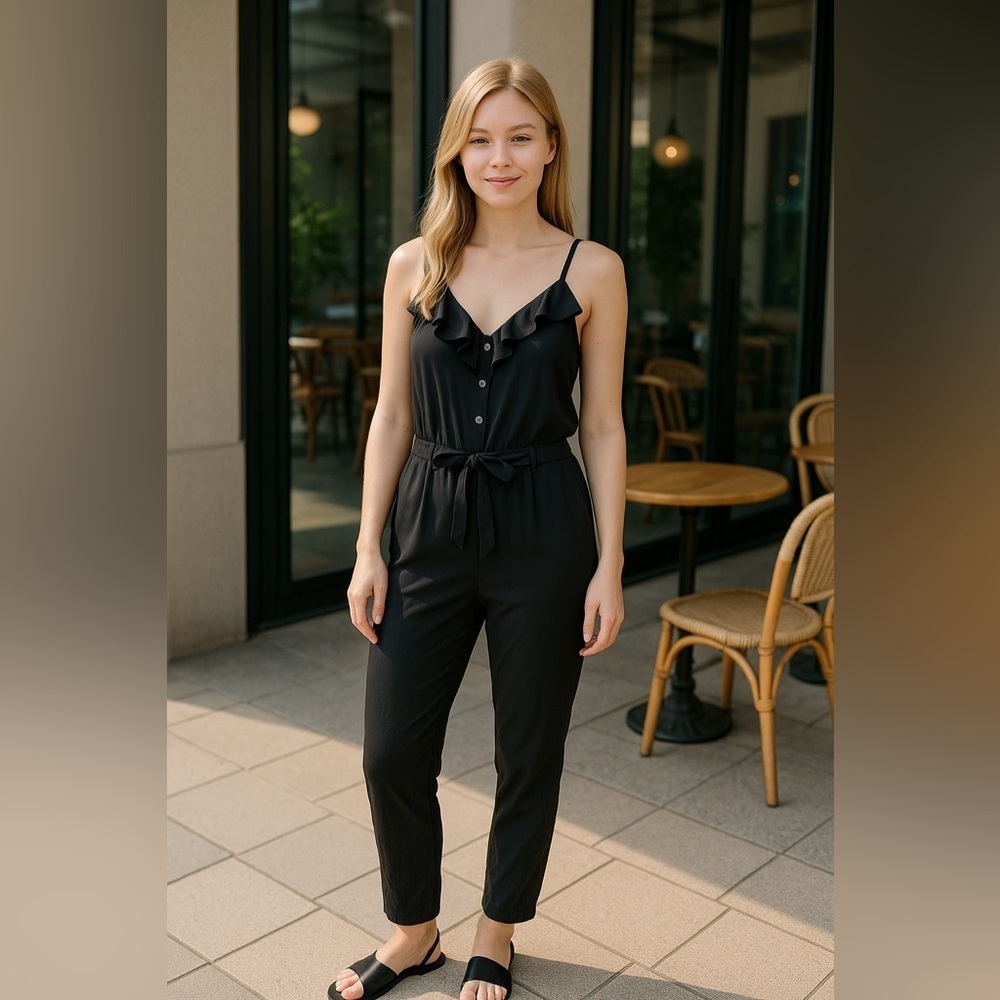 L'amour by Nanette Lepore Black Ruffled Jumpsuit Size S